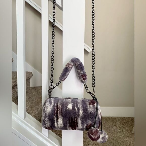 Handmade Real Rex Rabbit Fur Barrel Bag/Crossbody Includes Fur Ball Bag Charm - Picture 3 of 16